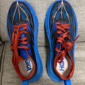 Hoka Blue and Red Performance Running Shoes